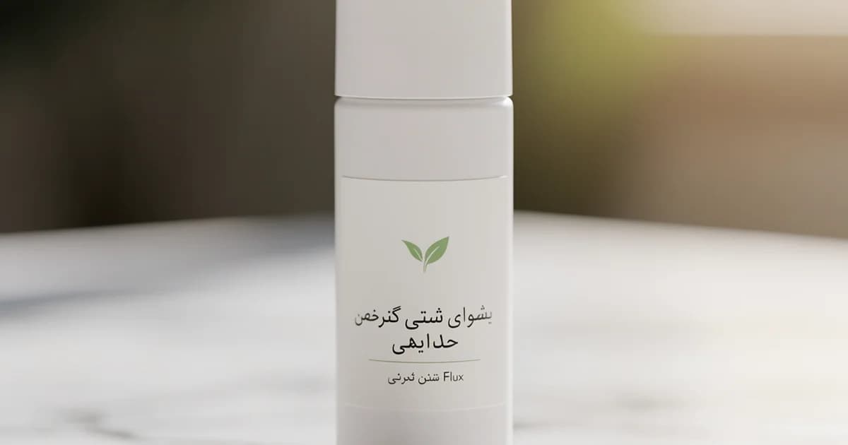 بطری سفید محصول آرایشی ارگانیک روی سطح مرمر با نور طبیعی ملایم