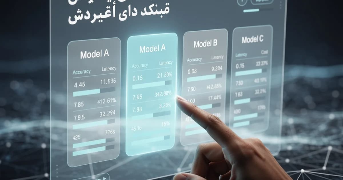 رابط کاربری دیجیتال با نمایش مدل‌های زبان بزرگ (LLM) و دست در حال انتخاب یکی از آن‌ها