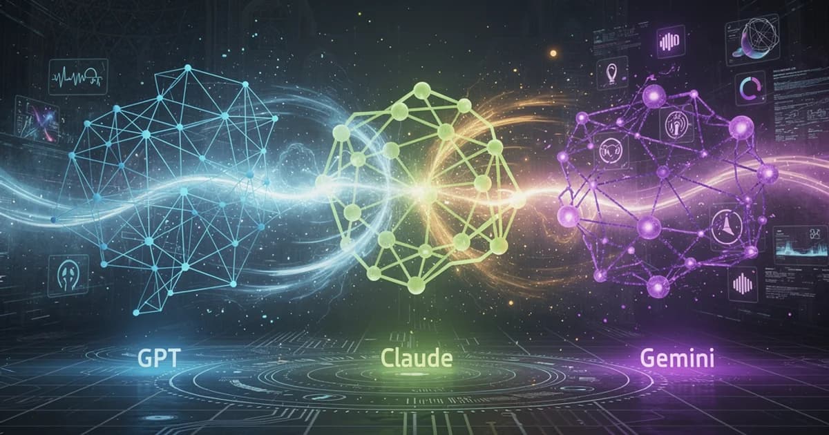 نبرد سه غول هوش مصنوعی: GPT، Claude و Gemini در یک فضای دیجیتالی آینده‌نگرانه