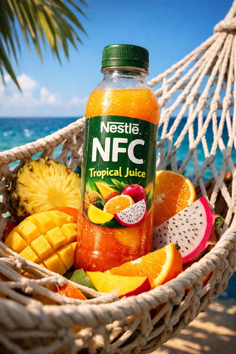 pineapple_beach_v2 · photorealistic advertising shot · Subject: pineapple juice …؛ عکس ساخته‌شده با هوش مصنوعی و پرامپت فارسی در Axeto