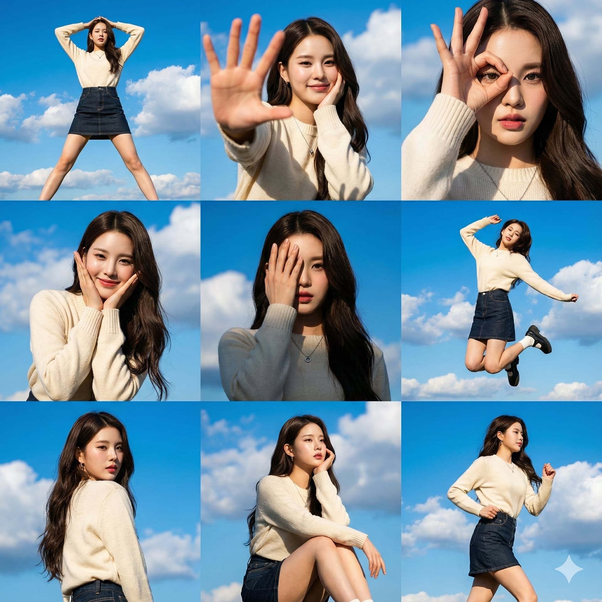 A high-resolution 3x3 grid photo collage, featuring nine distinct dynamic poses,…؛ عکس ساخته‌شده با هوش مصنوعی و پرامپت فارسی در Axeto