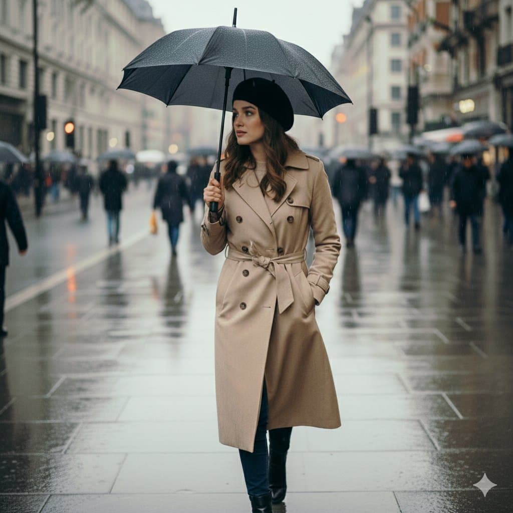 Render Goal: Ultra-cinematic, hyper-realistic rainy street portrait with shallow…؛ عکس ساخته‌شده با هوش مصنوعی و پرامپت فارسی در Axeto