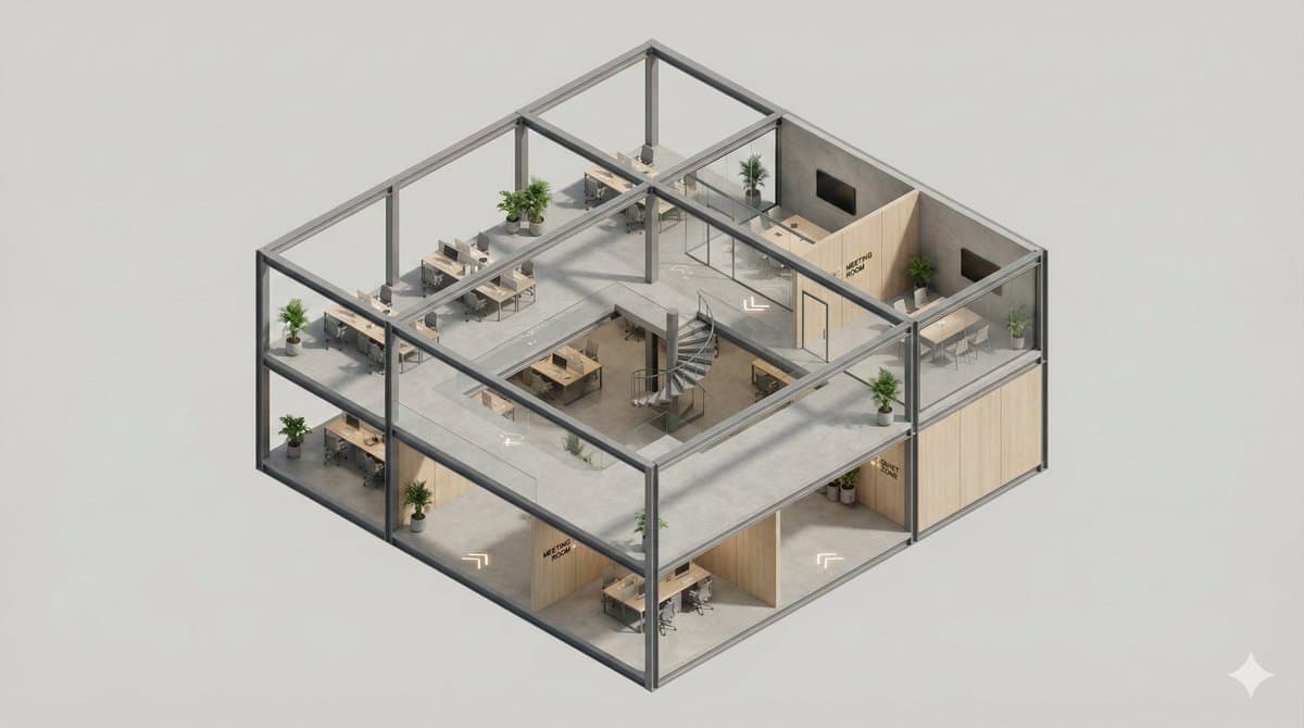 A clean, minimal 3D isometric diorama of a [BUILDING TYPE] section, featuring [I…؛ عکس ساخته‌شده با هوش مصنوعی و پرامپت فارسی در Axeto