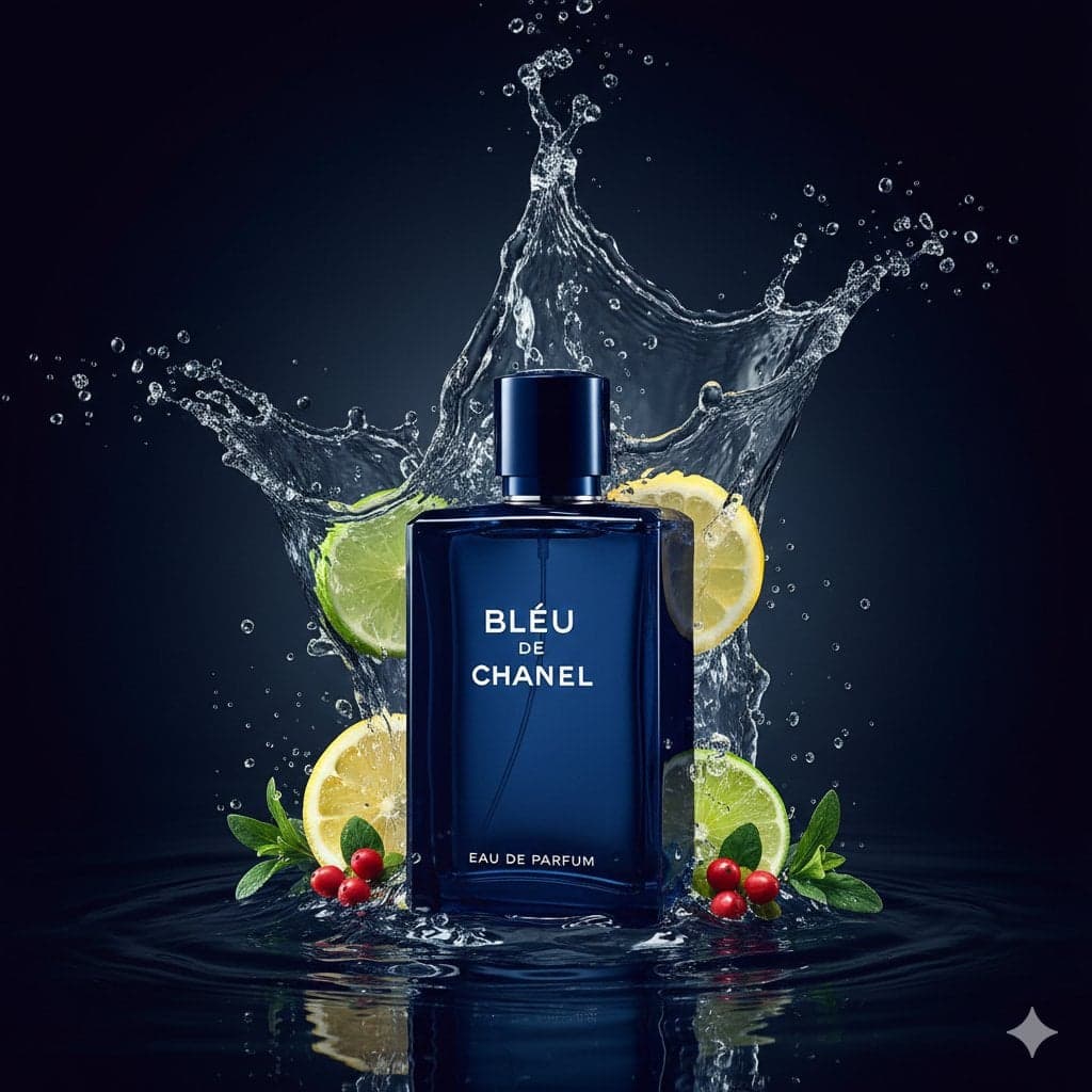 عطر زمردی در جنگل، عکاسی تبلیغاتی محصول؛ محتوای مرتبط هوش مصنوعی در Axeto