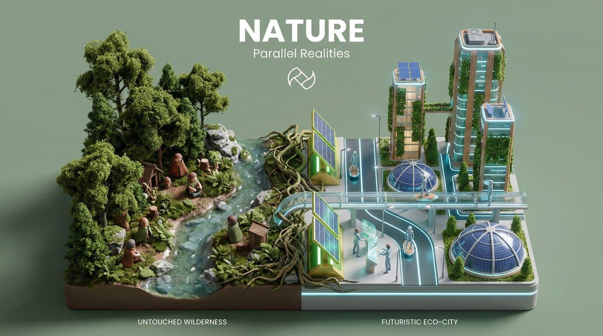 ǣPresent a clear, 45, top-down isometric miniature 3D split diorama showing two …؛ عکس ساخته‌شده با هوش مصنوعی و پرامپت فارسی در Axeto