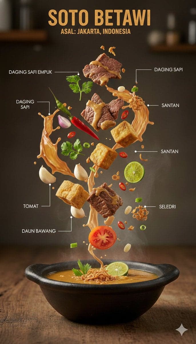 Image Prompt: Ultra-realistic culinary infographic, Subject: Indonesian, Base El…؛ عکس ساخته‌شده با هوش مصنوعی و پرامپت فارسی در Axeto