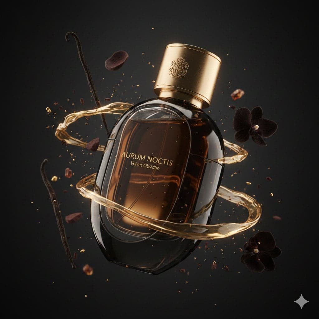 Master Prompt: Product: luxury perfume bottle, Velvet Obsidian, Composition: Sce…؛ عکس ساخته‌شده با هوش مصنوعی و پرامپت فارسی در Axeto