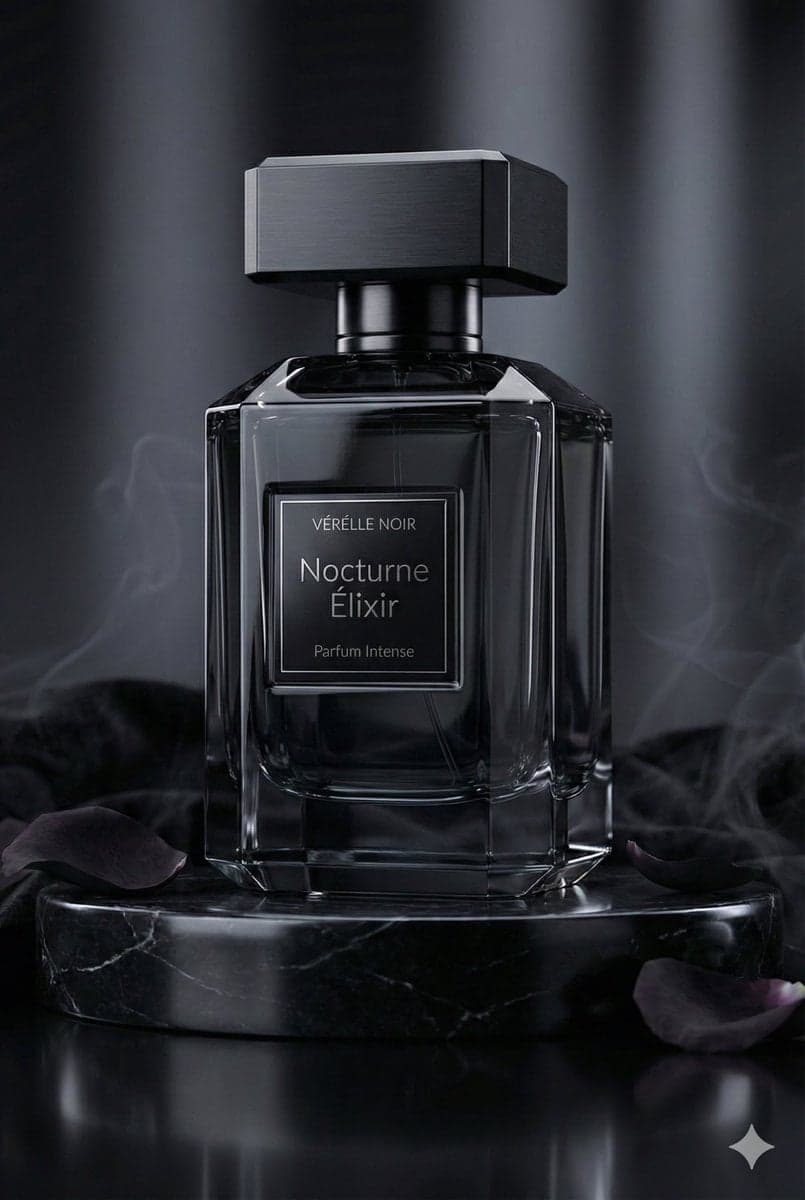 بطری عطر لوکس: اکسیر شبانه، سبک سینمایی تیره؛ محتوای مرتبط هوش مصنوعی در Axeto