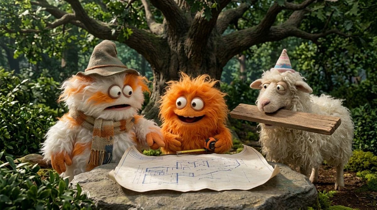 Create a funny 4-part story featuring 3 fluffy creatures building a treehouse. T…؛ عکس ساخته‌شده با هوش مصنوعی و پرامپت فارسی در Axeto