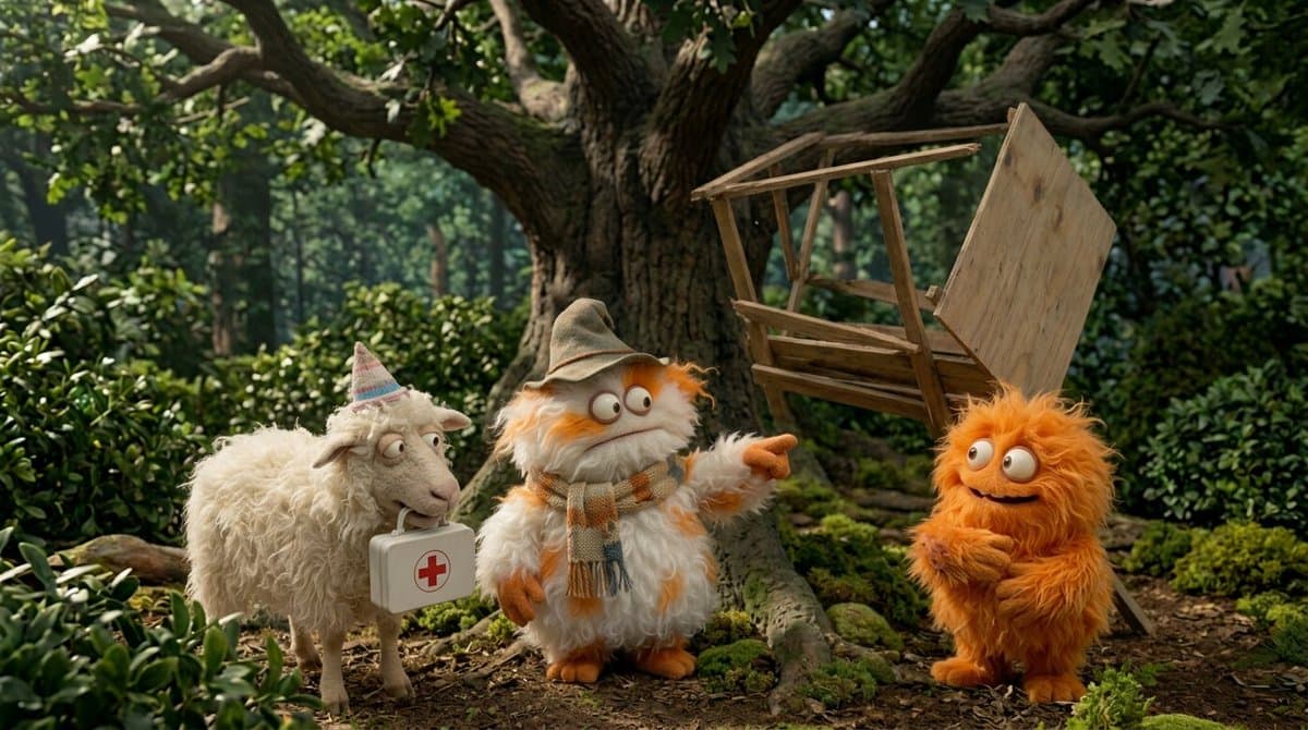 Create a funny 4-part story featuring 3 fluffy creatures building a treehouse. T…؛ عکس ساخته‌شده با هوش مصنوعی و پرامپت فارسی در Axeto