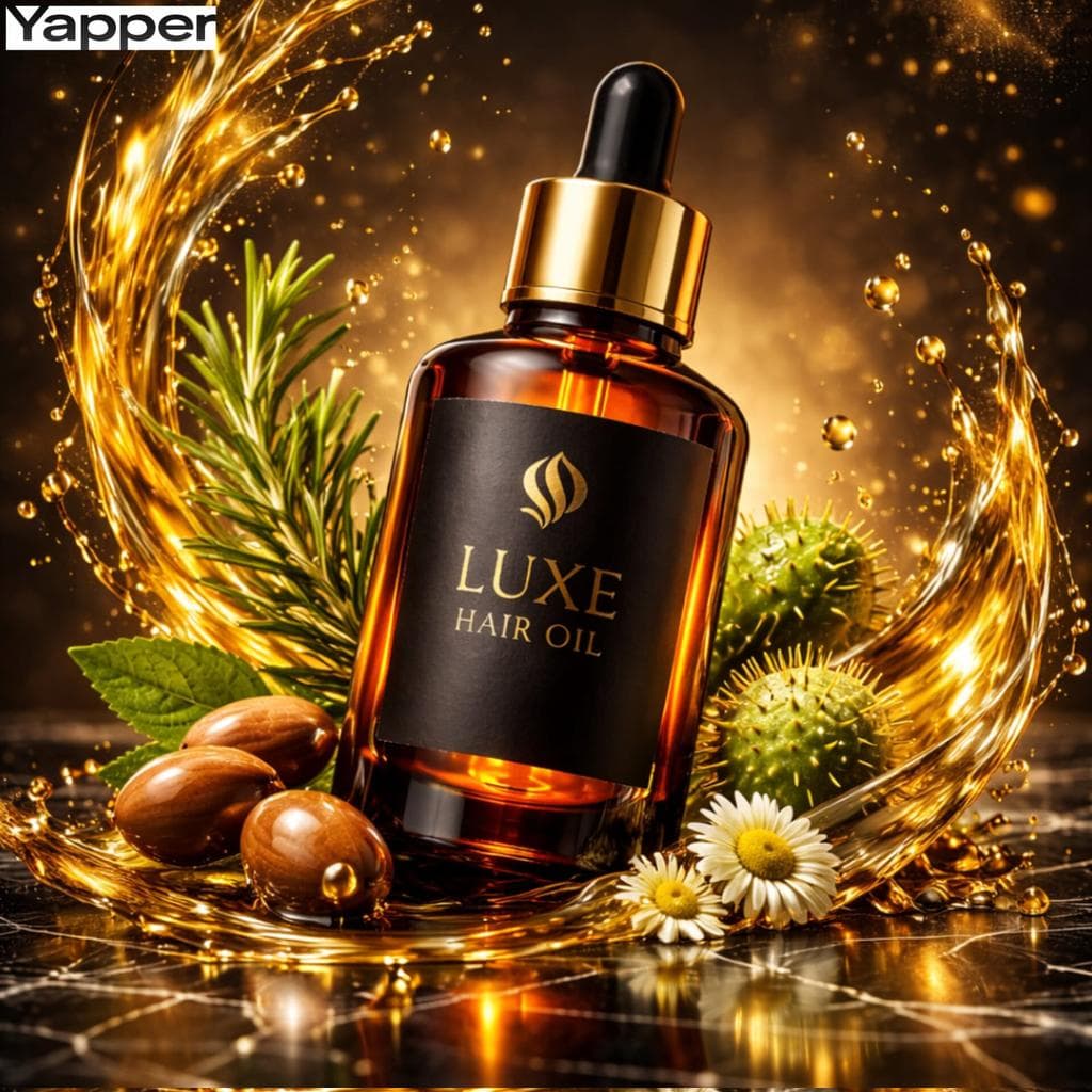 عکاسی محصول روغن موی گیاهی لوکس، نورپردازی سینمایی؛ محتوای مرتبط هوش مصنوعی در Axeto