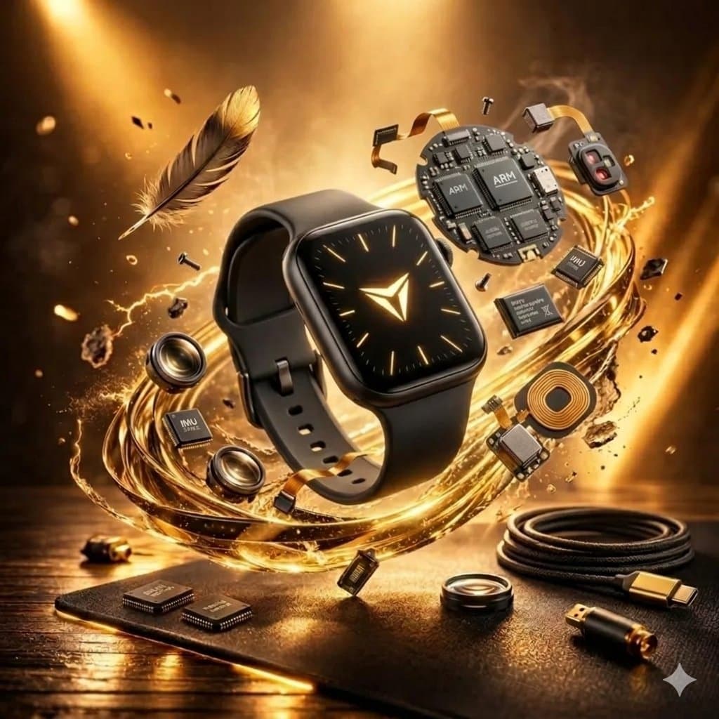 Ultra-realistic gaming mouse floating above a desk, surrounded by glowing golden…؛ عکس ساخته‌شده با هوش مصنوعی و پرامپت فارسی در Axeto