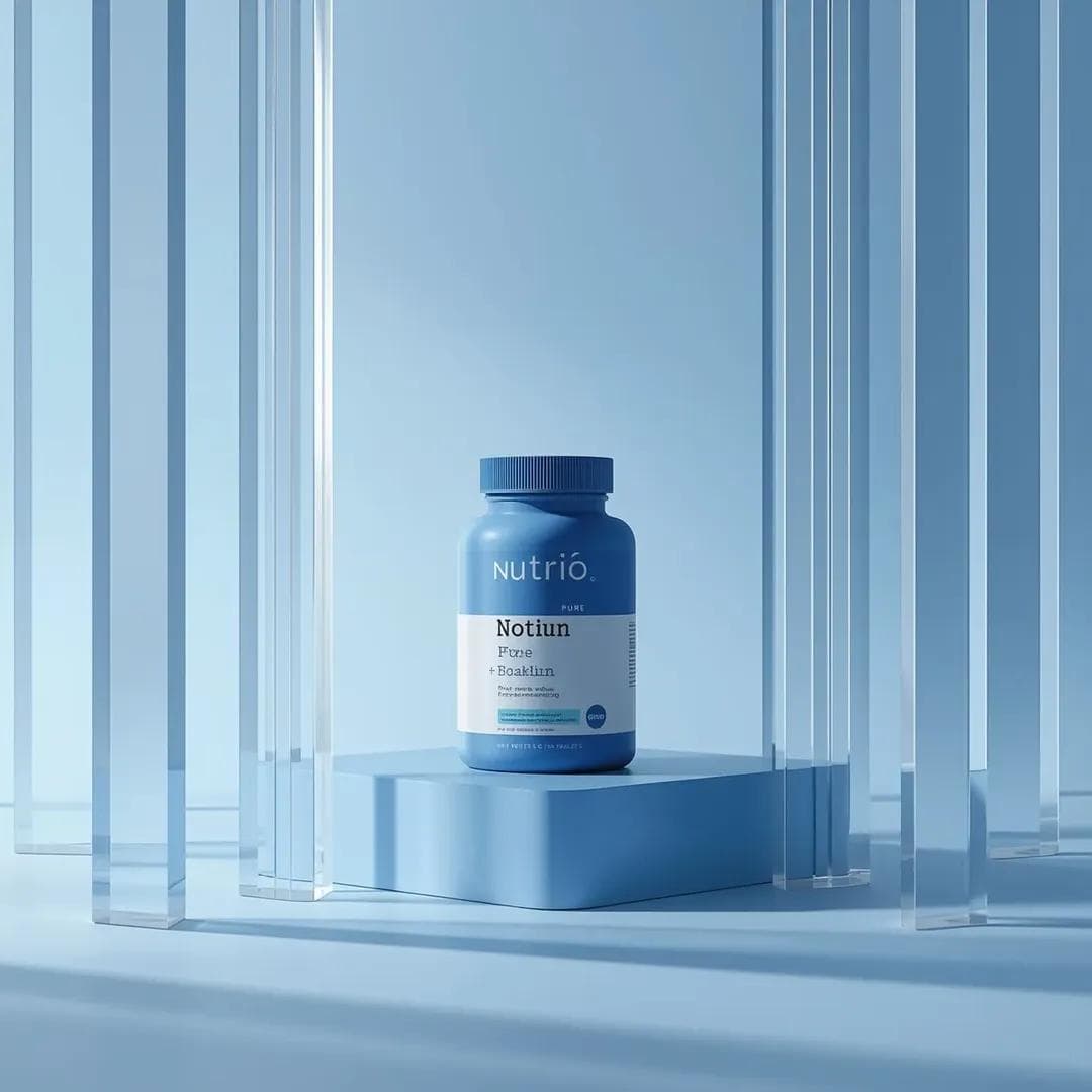 Ultra-realistic minimalist product photography featuring a cylindrical supplemen…؛ عکس ساخته‌شده با هوش مصنوعی و پرامپت فارسی در Axeto