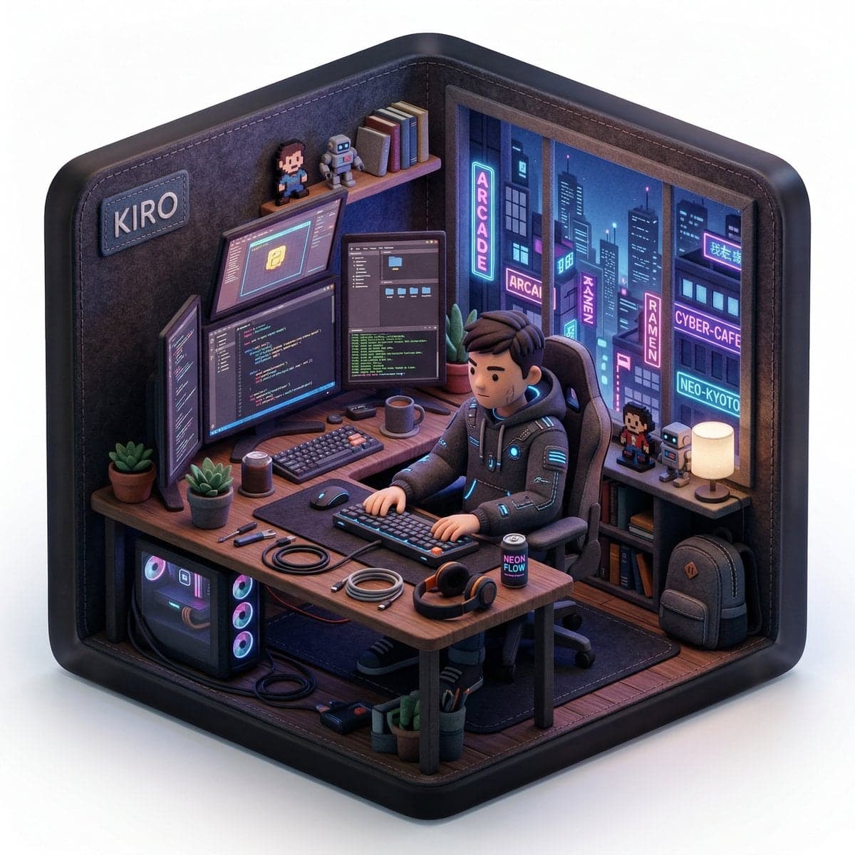Create a 3D isometric diorama illustration of an original character named [CHARA…؛ عکس ساخته‌شده با هوش مصنوعی و پرامپت فارسی در Axeto