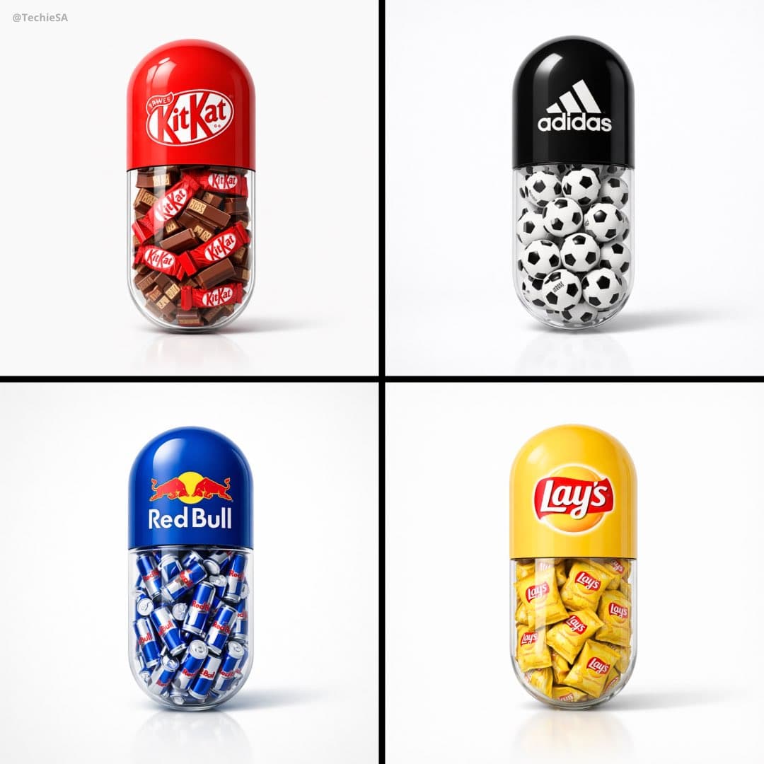 Create a minimal poster. A large capsule pill centered in the frame. The top hal…؛ عکس ساخته‌شده با هوش مصنوعی و پرامپت فارسی در Axeto