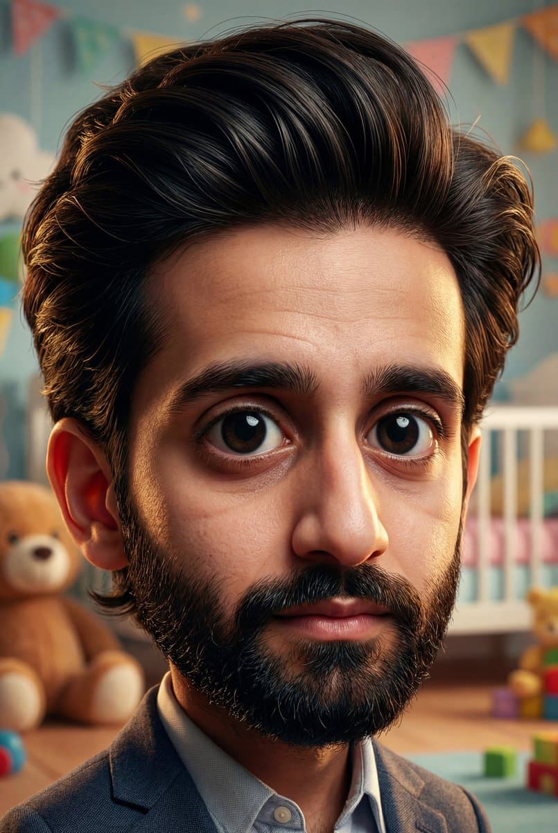 Hyperrealistic baby @ image in a caricature style, with exaggerated facial featu…؛ عکس ساخته‌شده با هوش مصنوعی و پرامپت فارسی در Axeto
