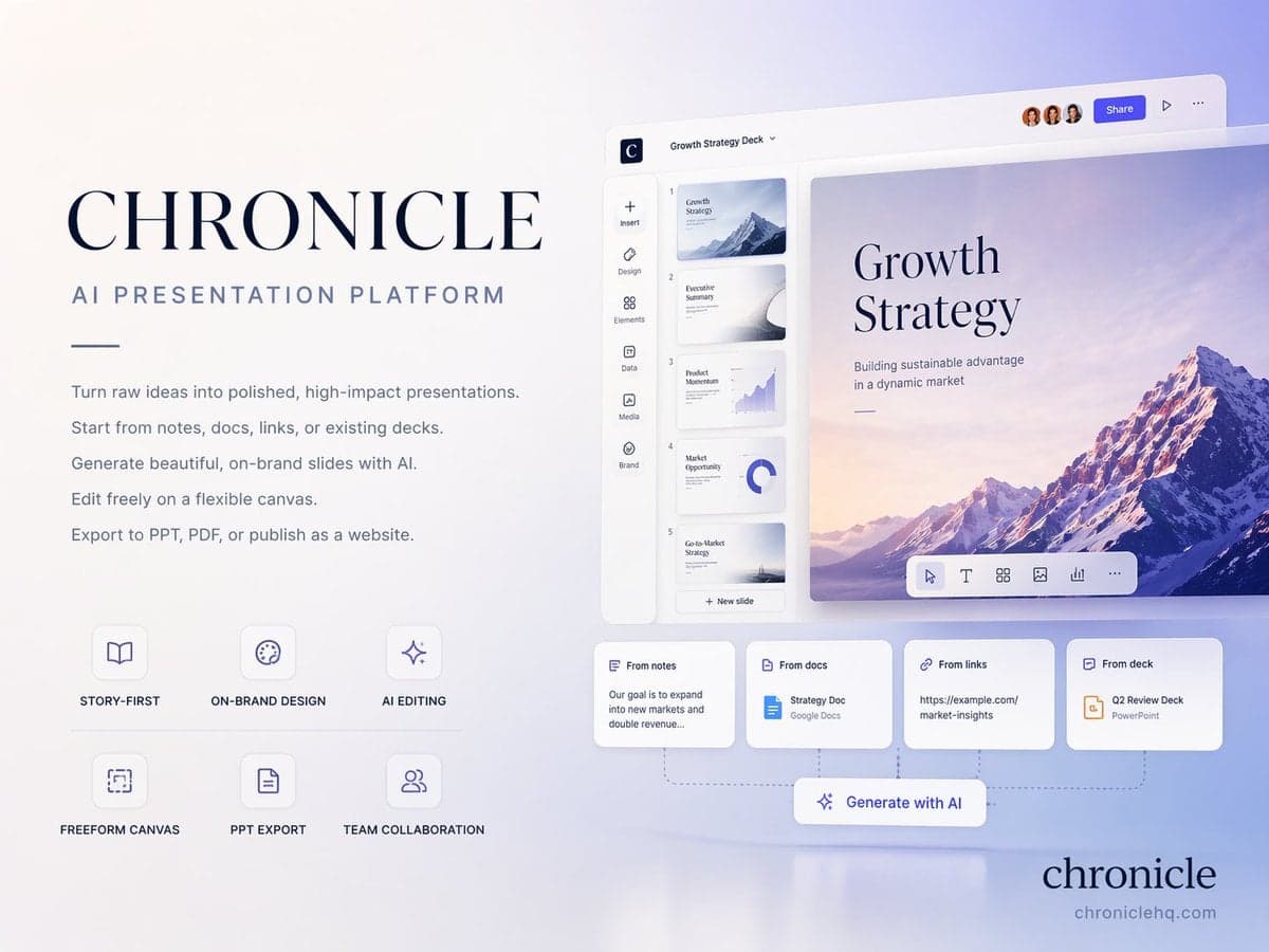 اسلاید کاور پلتفرم پرزنتیشن Chronicle AI (۴:۳)؛ محتوای مرتبط هوش مصنوعی در Axeto