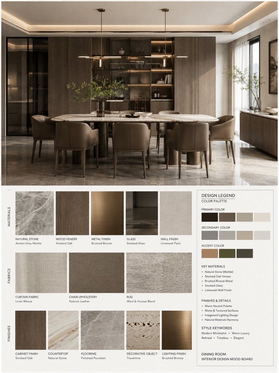 A vertical 3:4 high-end interior design mood board for a Bedroom, in the Modern …؛ عکس ساخته‌شده با هوش مصنوعی و پرامپت فارسی در Axeto