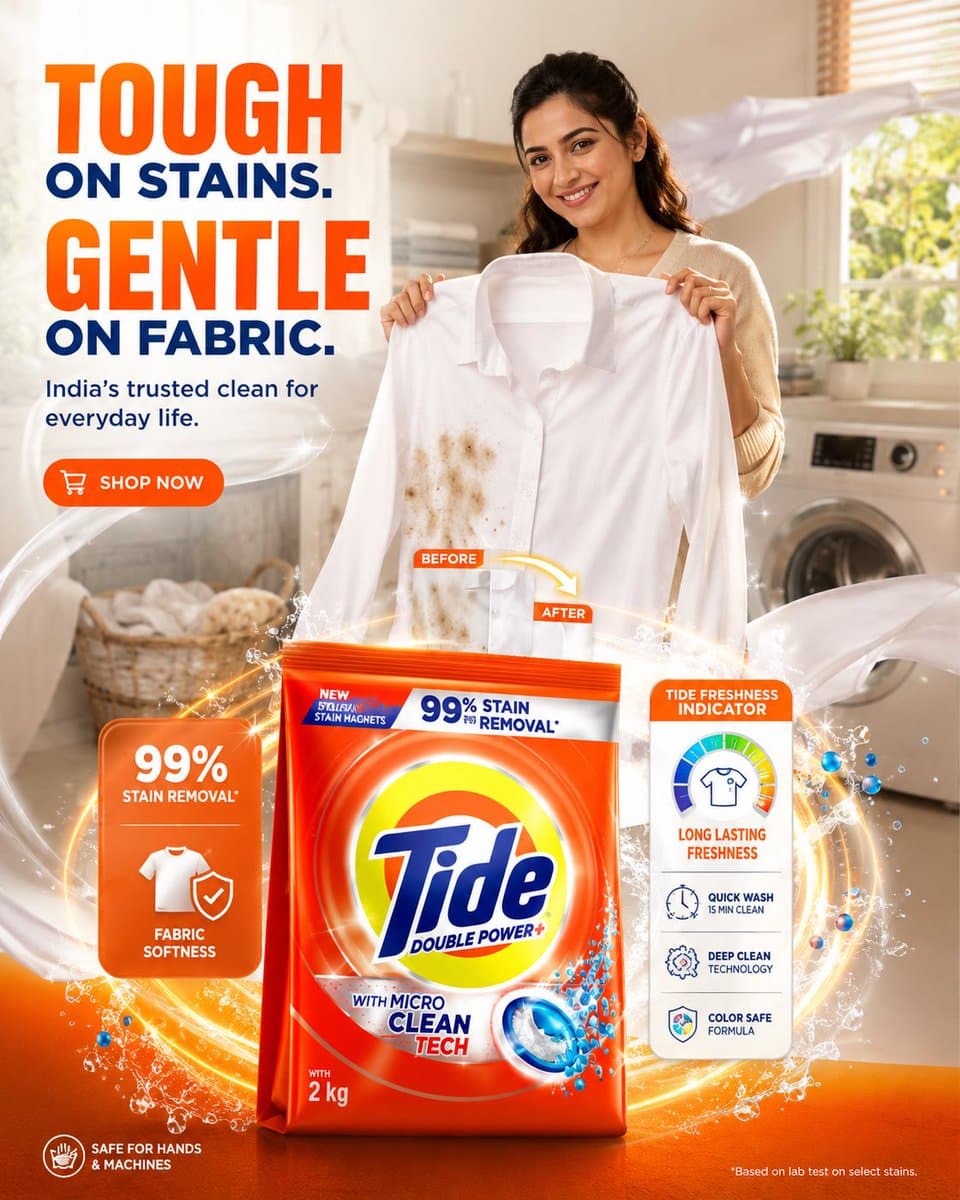 FORMAT: 4:5 vertical premium FMCG SMM poster hyper-realistic detergent advertisi…؛ عکس ساخته‌شده با هوش مصنوعی و پرامپت فارسی در Axeto