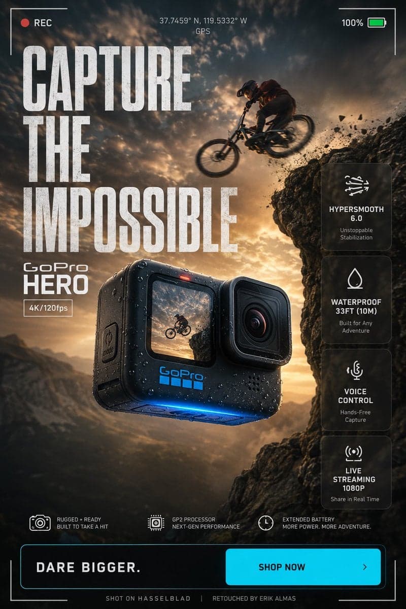 پوسترهای تبلیغاتی دوربین‌های GoPro و DJI Osmo؛ محتوای مرتبط هوش مصنوعی در Axeto