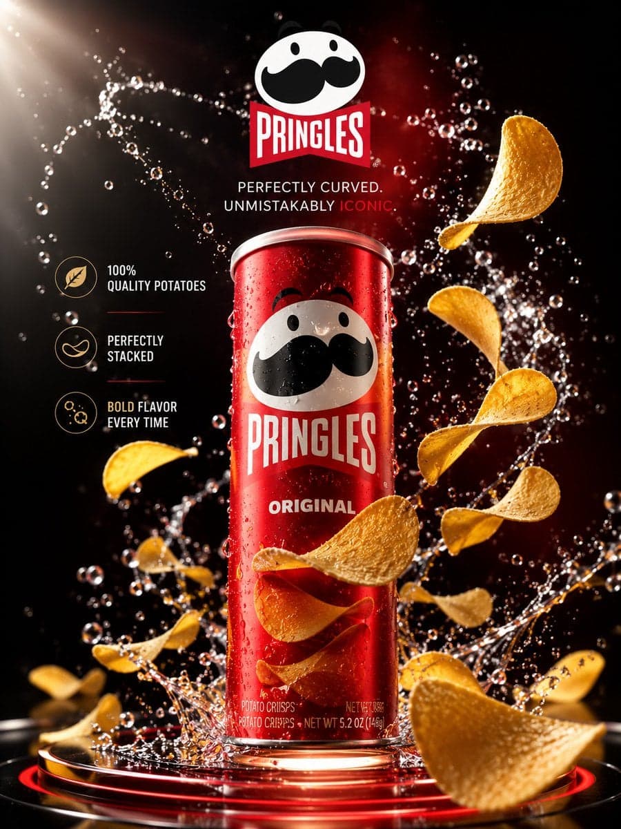 Create an ultra-premium luxury advertising poster for a famous snack brand, desi…؛ عکس ساخته‌شده با هوش مصنوعی و پرامپت فارسی در Axeto