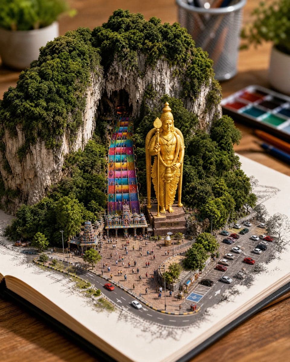 Create a hyper-realistic 3D miniature diorama of [LANDMARK OR LOCATION] rising m…؛ عکس ساخته‌شده با هوش مصنوعی و پرامپت فارسی در Axeto