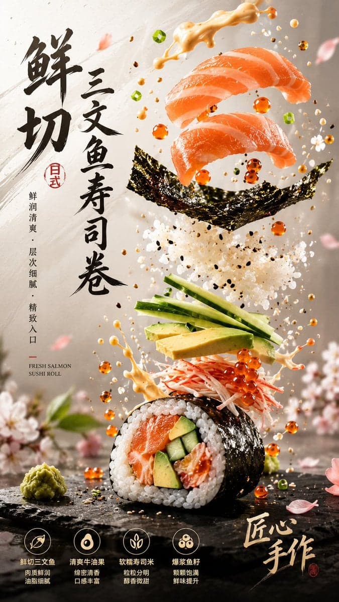 Advanced commercial food photography, new product main key visual poster for a r…؛ عکس ساخته‌شده با هوش مصنوعی و پرامپت فارسی در Axeto