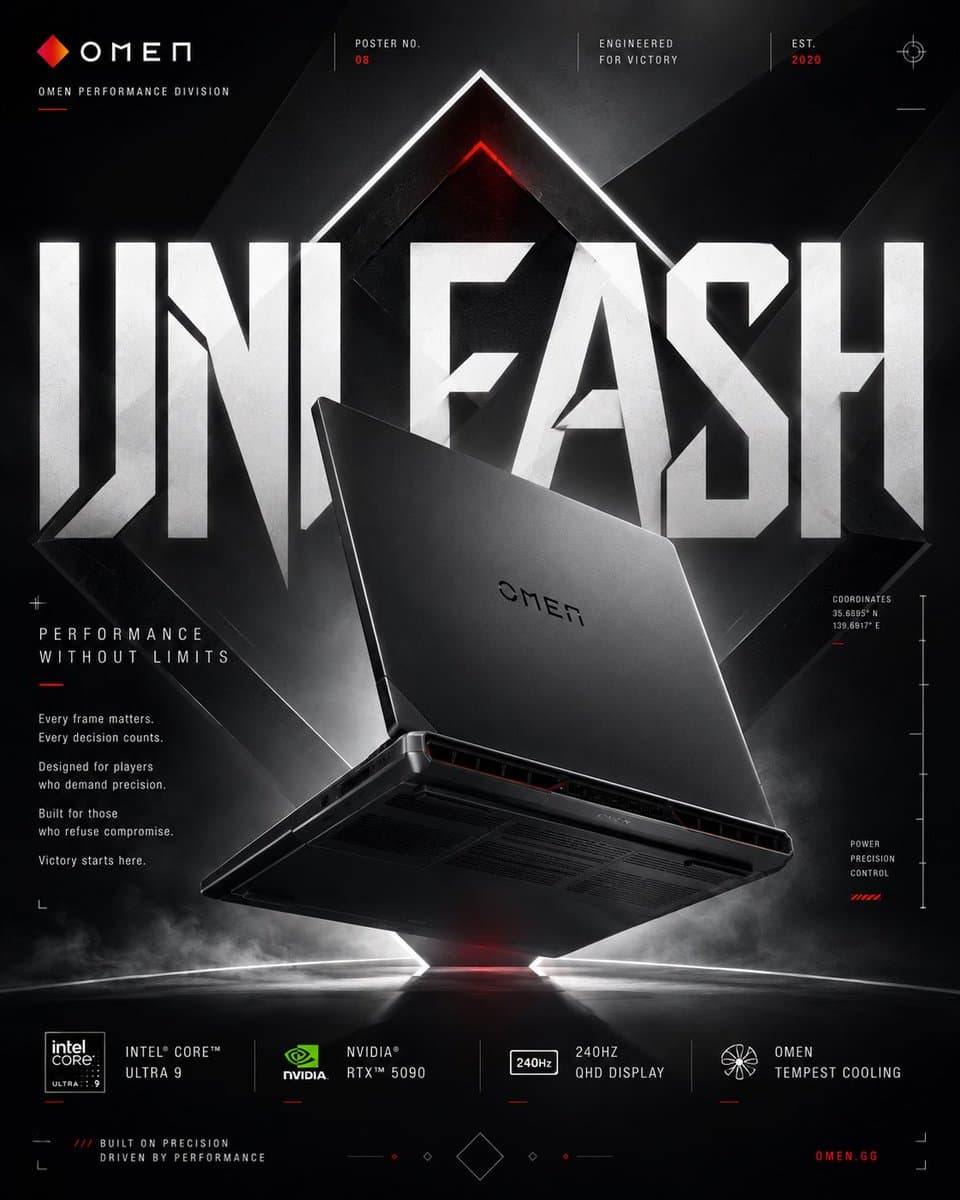 FORMAT 4:5 VERTICAL ULTRA-PREMIUM SOCIAL MEDIA MARKETING POSTER CLIENT HP OMEN C…؛ عکس ساخته‌شده با هوش مصنوعی و پرامپت فارسی در Axeto