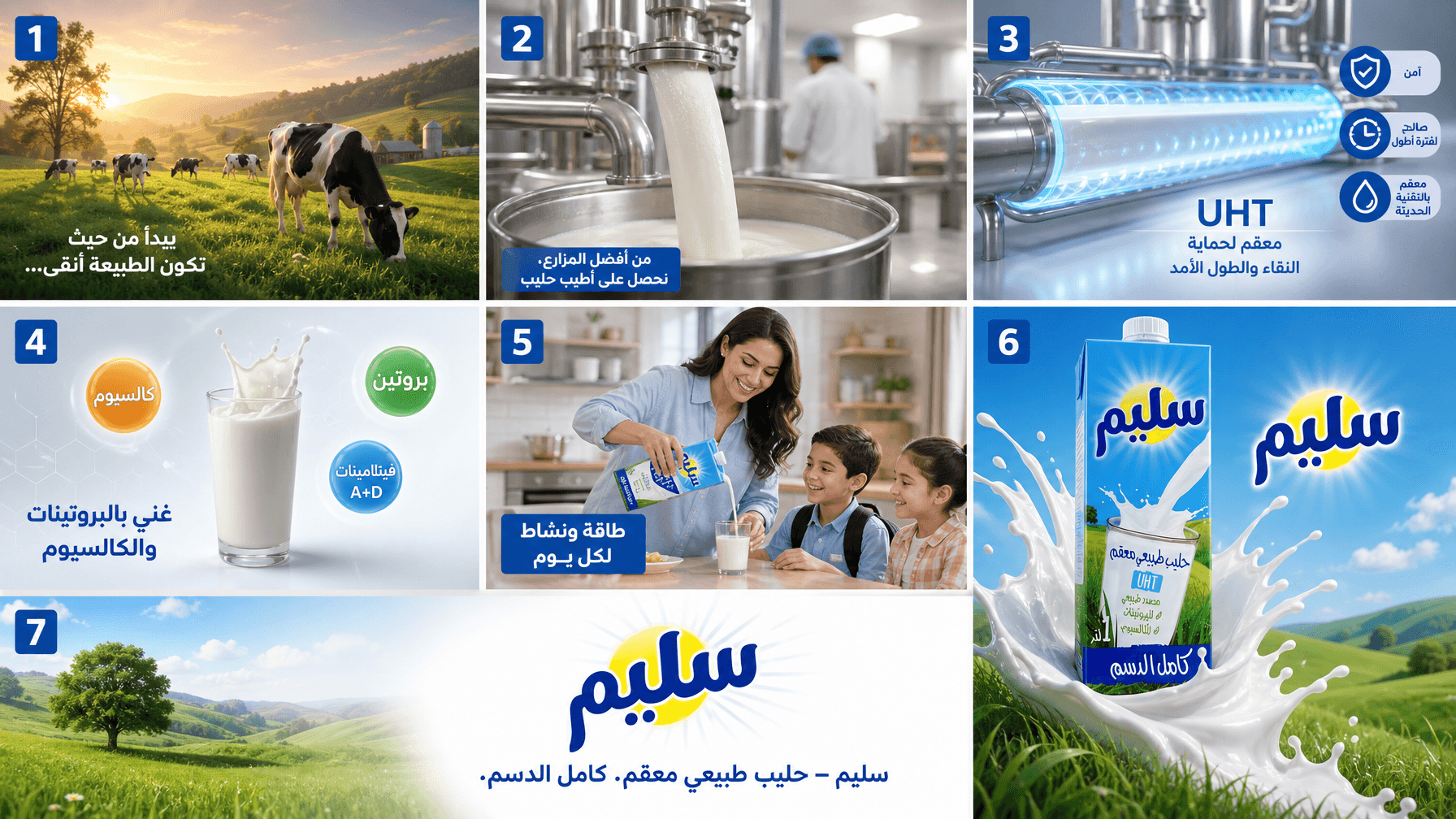 استوری‌برد تبلیغ شیر استریل سلیم: از مزرعه تا خانواده؛ محتوای مرتبط هوش مصنوعی در Axeto