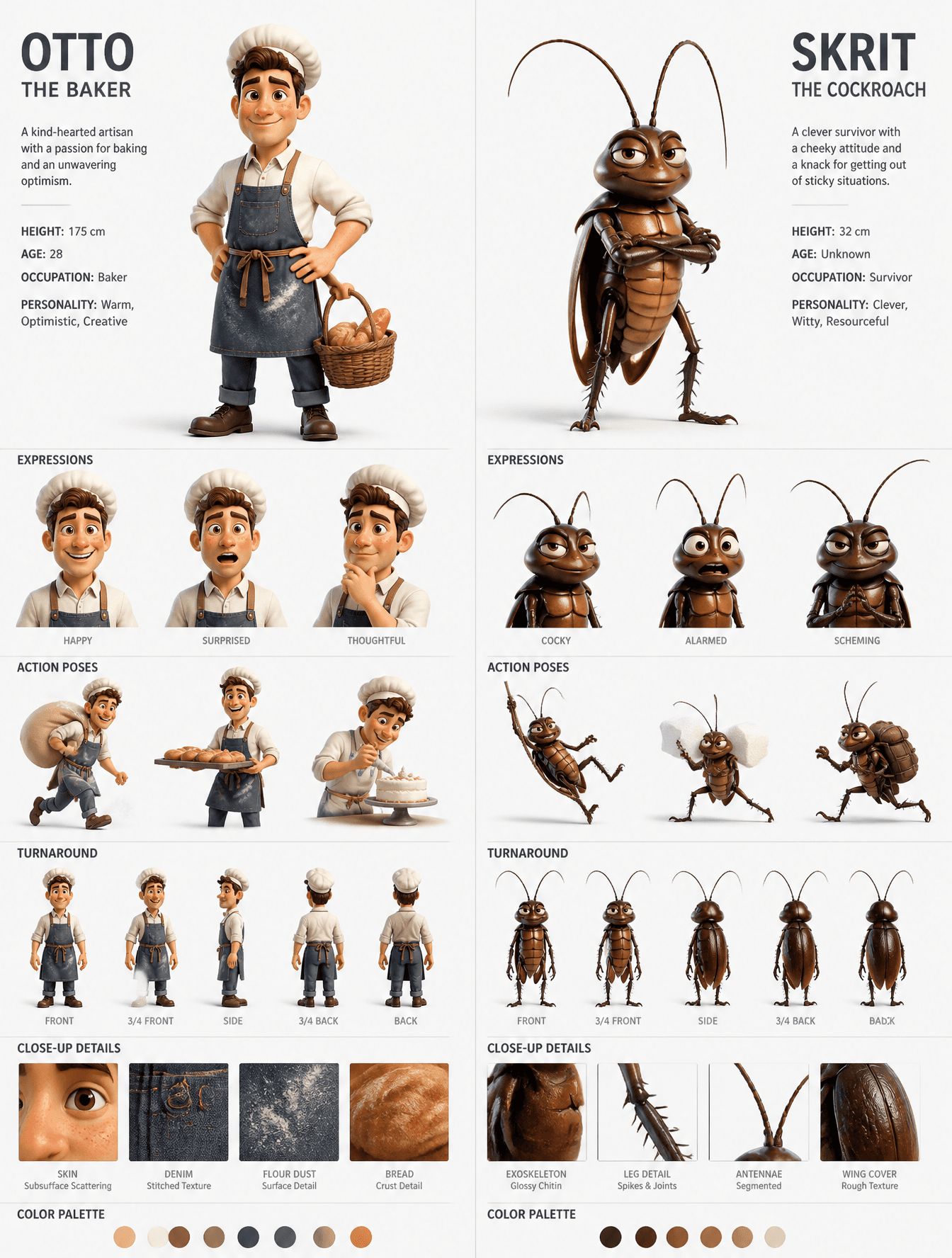 A professional 3D character design sheet displays two distinct protagonists, a h…؛ محتوای مرتبط هوش مصنوعی در Axeto