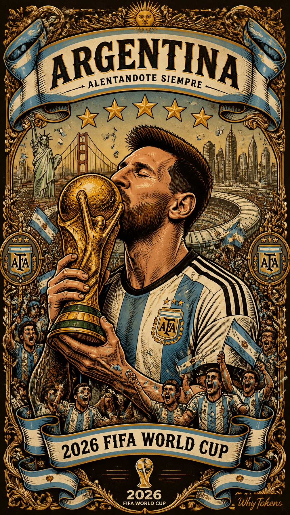 Main visual: Lionel Messi, middle-aged with a beard, eyes closed, passionately k…؛ عکس ساخته‌شده با هوش مصنوعی و پرامپت فارسی در Axeto