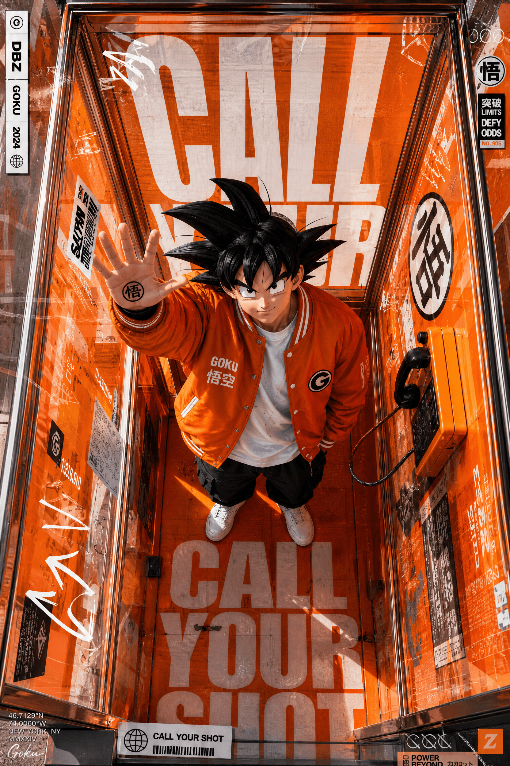 A premium 9:16 streetwear editorial advertising poster.Main Subject:goku from dr…؛ عکس ساخته‌شده با هوش مصنوعی و پرامپت فارسی در Axeto
