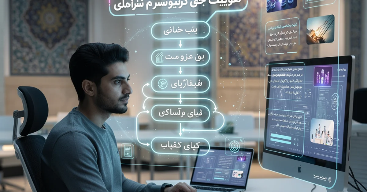 یک خالق ایرانی در حال کار با رابط کاربری هوش مصنوعی Axeto برای تولید محتوای فارسی