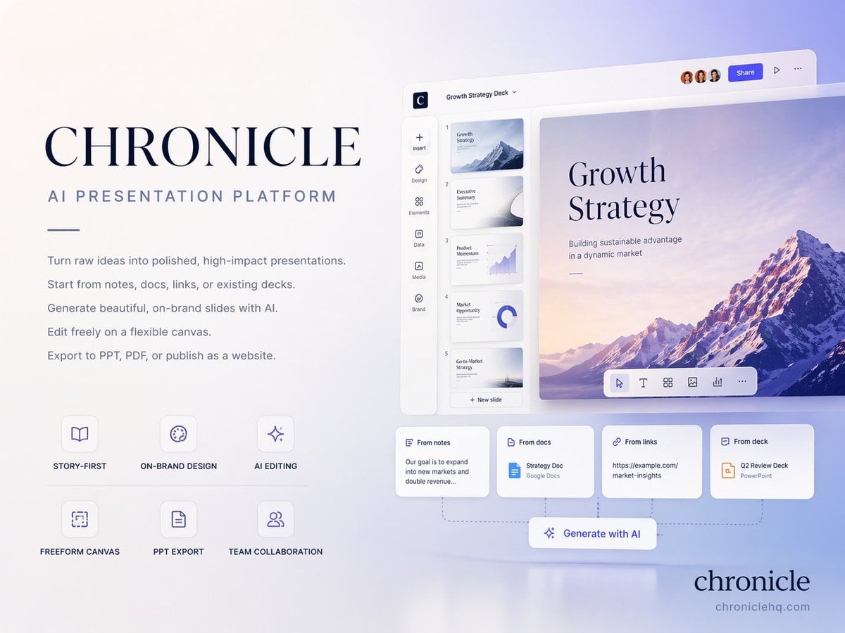 اسلاید کاور پلتفرم پرزنتیشن Chronicle AI (۴:۳)؛ محتوای مرتبط هوش مصنوعی در Pixori