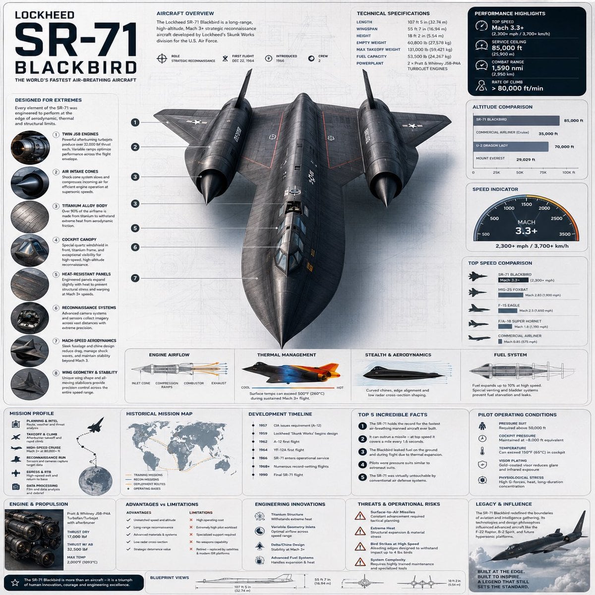 اینفوگرافیک SR-71 بلکبرد: صفحه کتابچه دانش هوانوردی; AI prompt for image generation