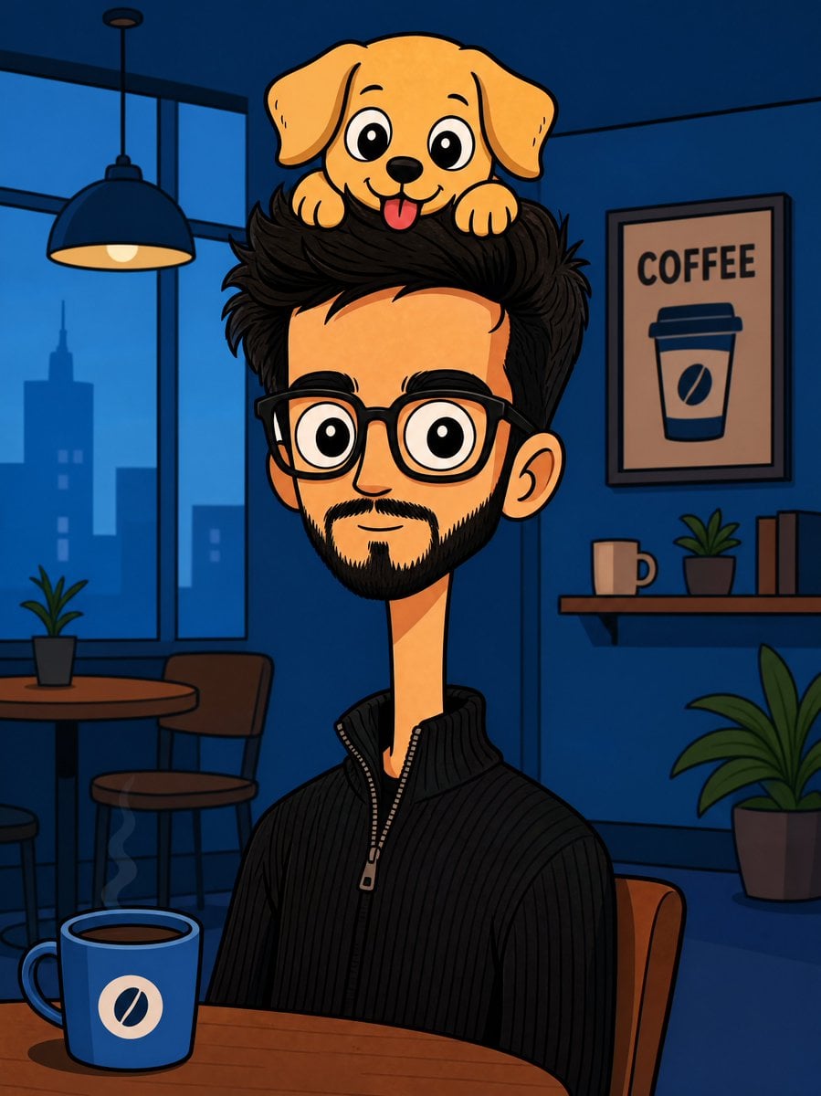 پرتره کارتونی پسر با کلاه توله سگ، پالت آبی; AI prompt for image generation