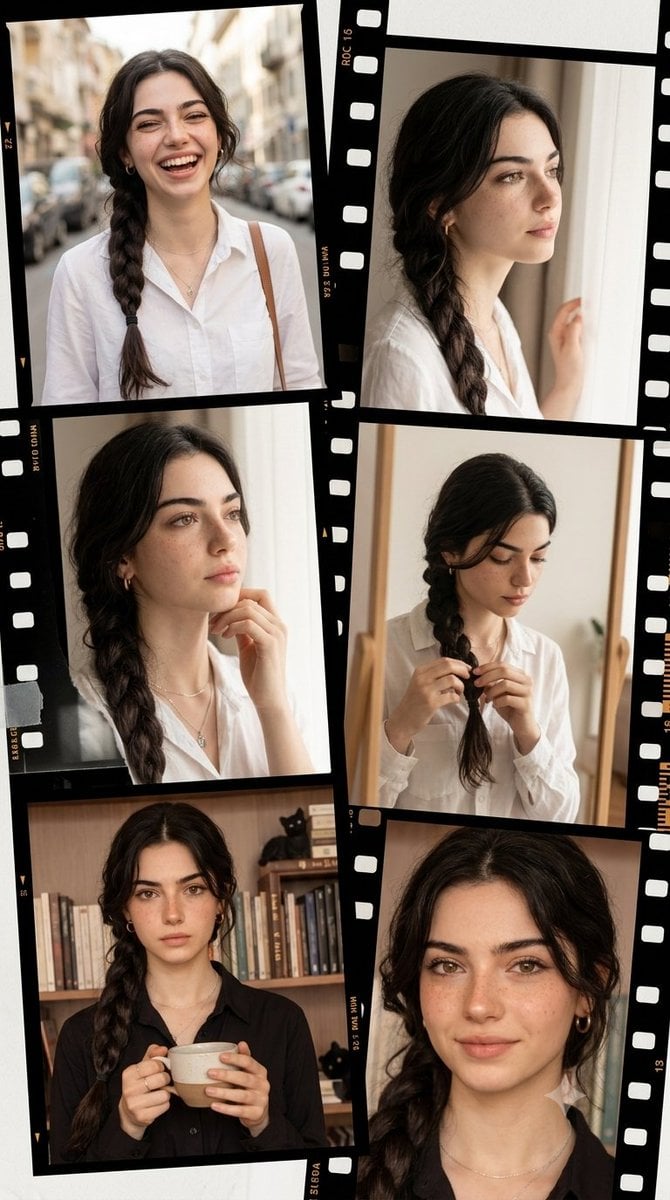کلاژ فیلم نواری وینتیج: سفر احساسی یک زن; AI prompt for image generation