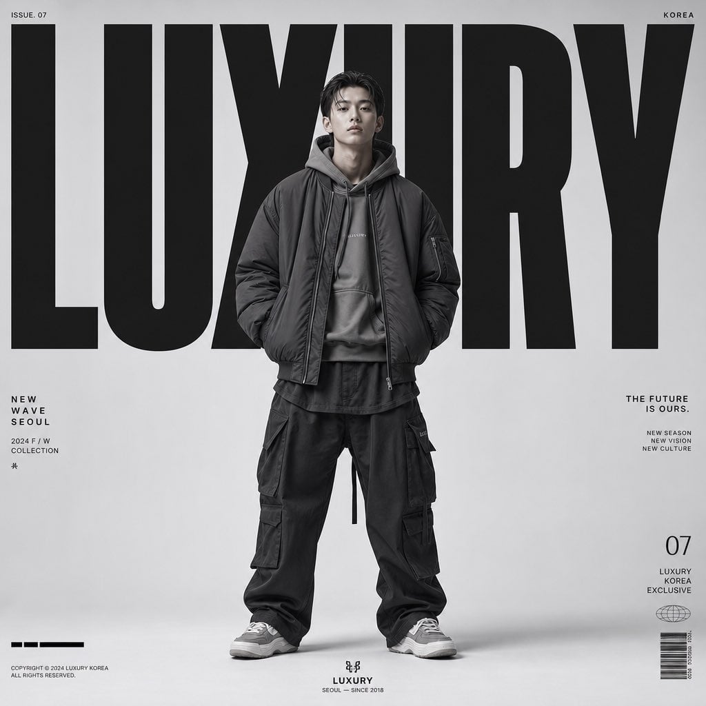 پوستر ادیتوریال مد خیابانی لوکس برای برند LUXURY; AI prompt for image generation