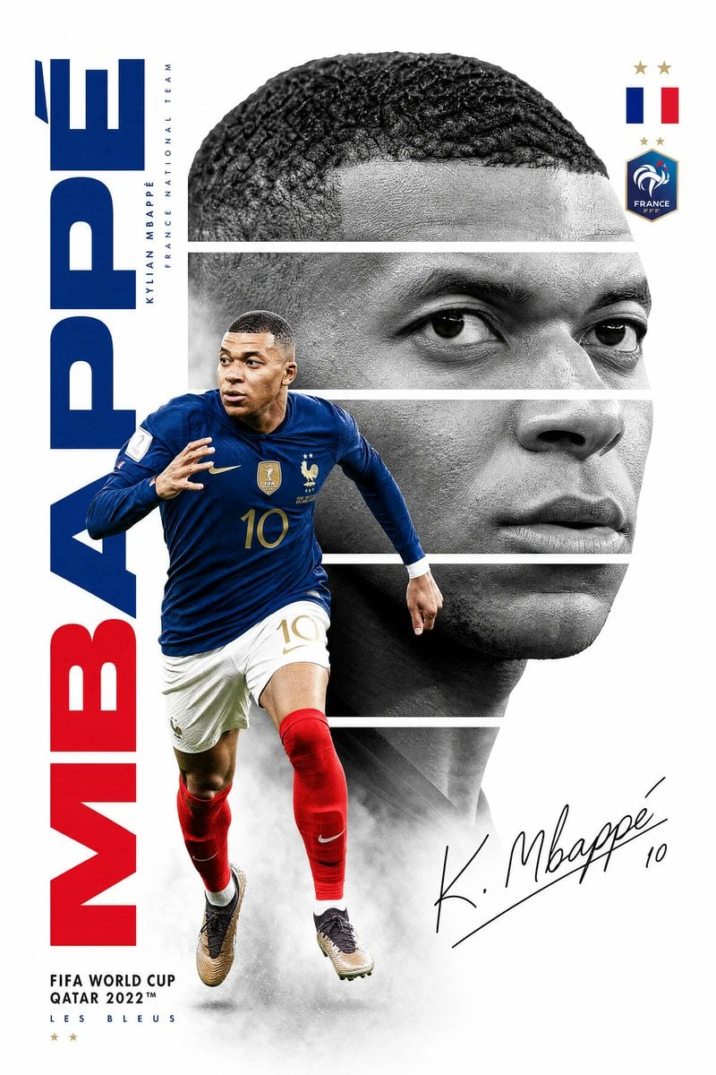 Create a premium FIFA World Cup poster design featuring Kylian Mbappé. Minimalis…؛ پرامپت مشابه برای ساخت عکس با هوش مصنوعی