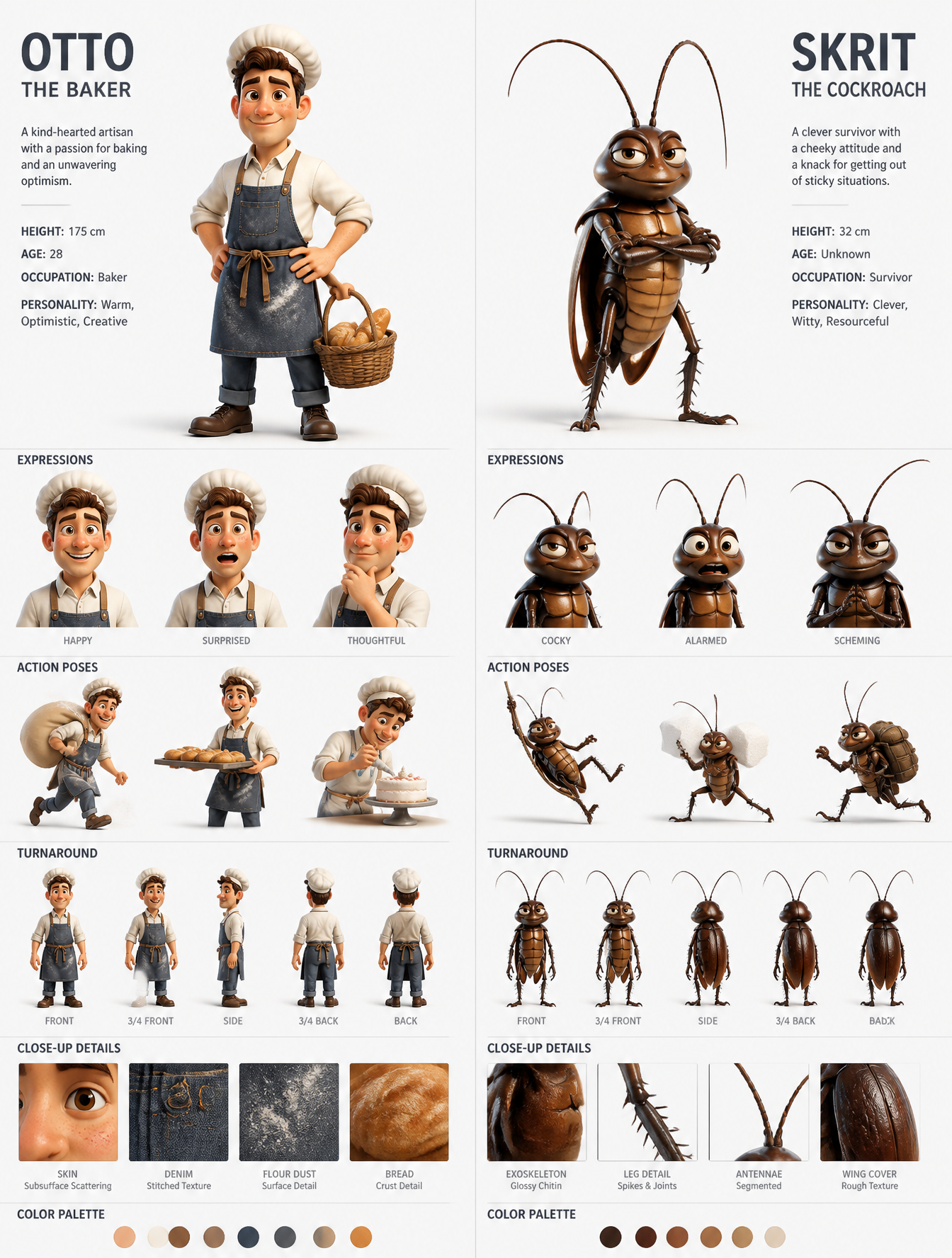 A professional 3D character design sheet displays two distinct protagonists, a h…؛ محتوای مرتبط هوش مصنوعی در Pixori